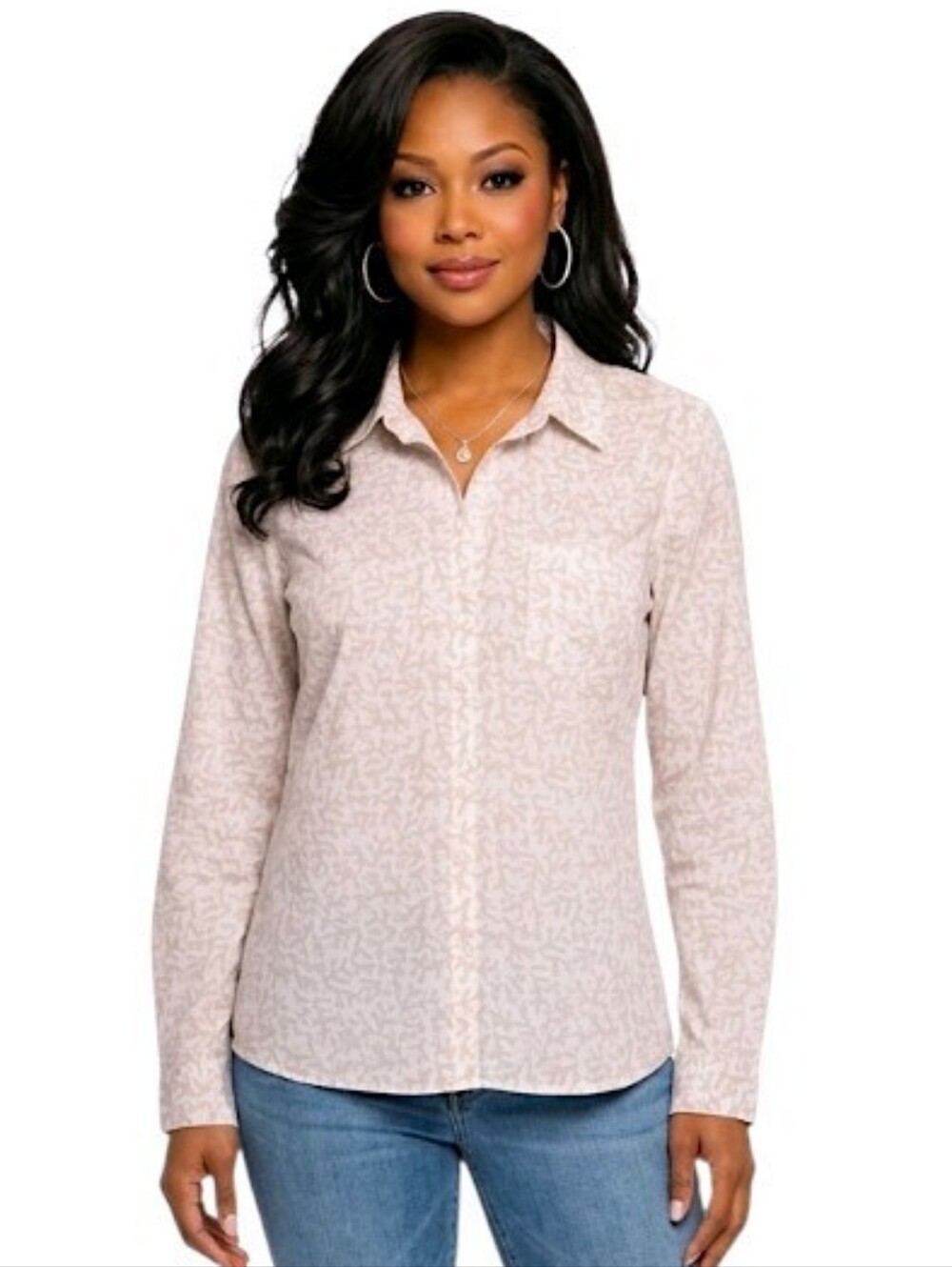 Croft & Barrow Beige All Over Print Button Down Shirt Size XXL